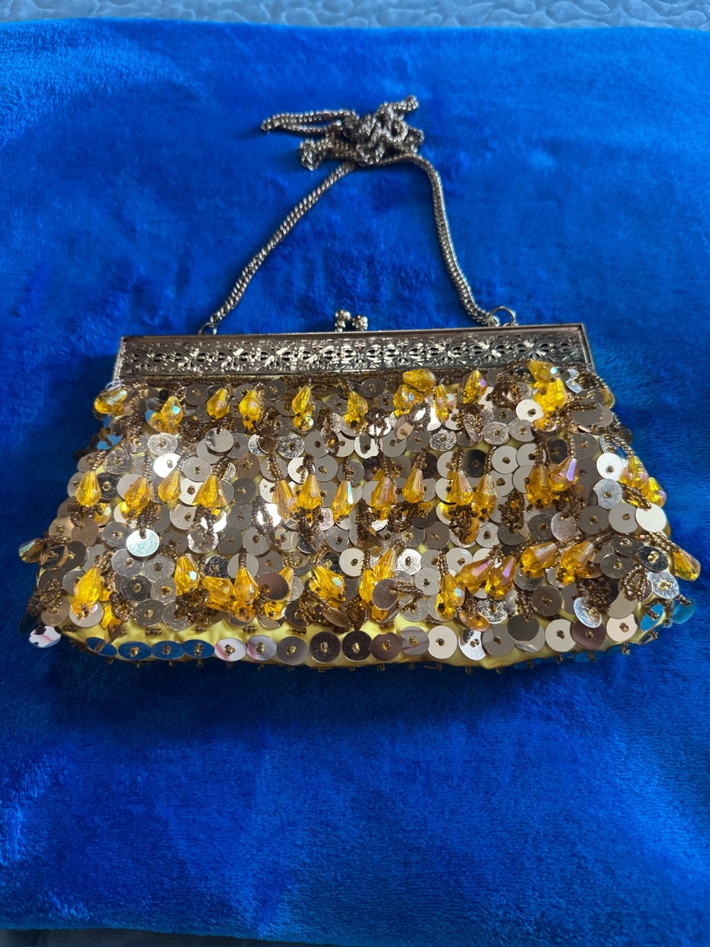 Vintage Yellow Sequin Beaded Evening Clutch